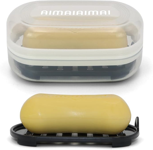 AIMAIAIMAI Soap Box, Travel Soap Container, Bar Soap Case with Removable Draining Layer - Clear Style A