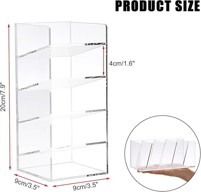 ELLDOO Rollerball Perfume Organizer, 5 Compartment Clear Acrylic Perfume Storage Holder Vintage Beauty Scent Holder, Makeup Lipgloss Lipstick Display Case