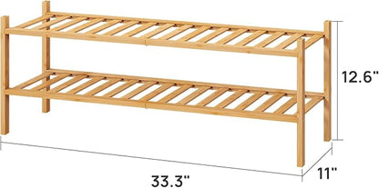 viewcare 2-Tier Long Shoe Rack for Entryway, Black Bamboo Wood Shoe Rack for Closet & Hallway, Long 33IN | Beautiful | Functional | Sturdy | Durable