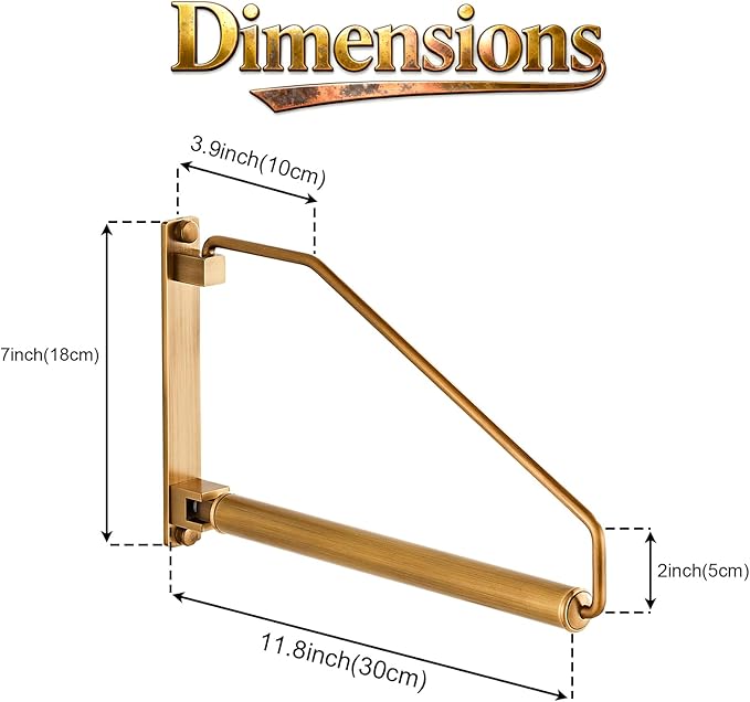 Folding Wall Mounted Clothes Hanger Rack Clothes Hook Solid Brass with Swing Arm Holder Clothing Hanging System Closet Storage Organizer Heavy Duty Drying Rack Wall Mount, Antique Brass