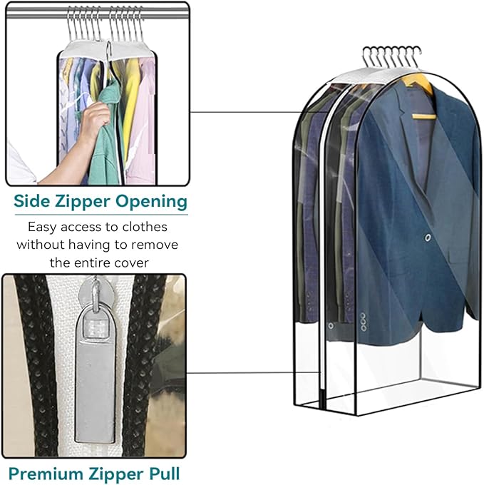10” Gusseted Clear Garment Bags, 40” Hanging Suit Bags for Closet Storage - Protect Clothes, Suits, Coats, Dresses - 3 Pack (43 inch)