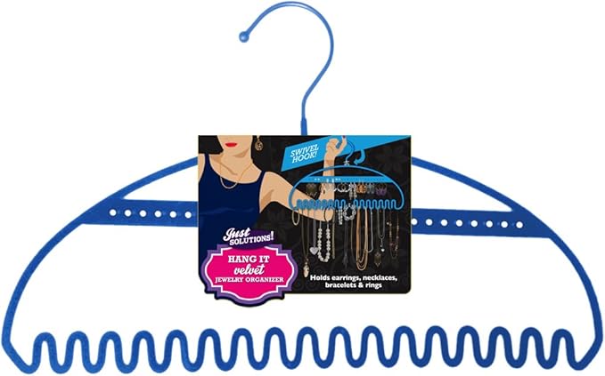 Hang It Jewelry Organizer - Stores Earrings, Bracelets, Rings and Necklaces | Perfect Solution to Messy & Tangled Jewelry Boxes | Extremely Durable - 3MM Steel | Blue Velvet