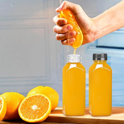 Leaflai Juice Bottles - 12oz Bottles with Lids, 6 pcs Plastic Juice Containers with Caps Reusable Drink Containers for Juice Milk Coffee Water Smoothie and Other Beverages Christmas gifts