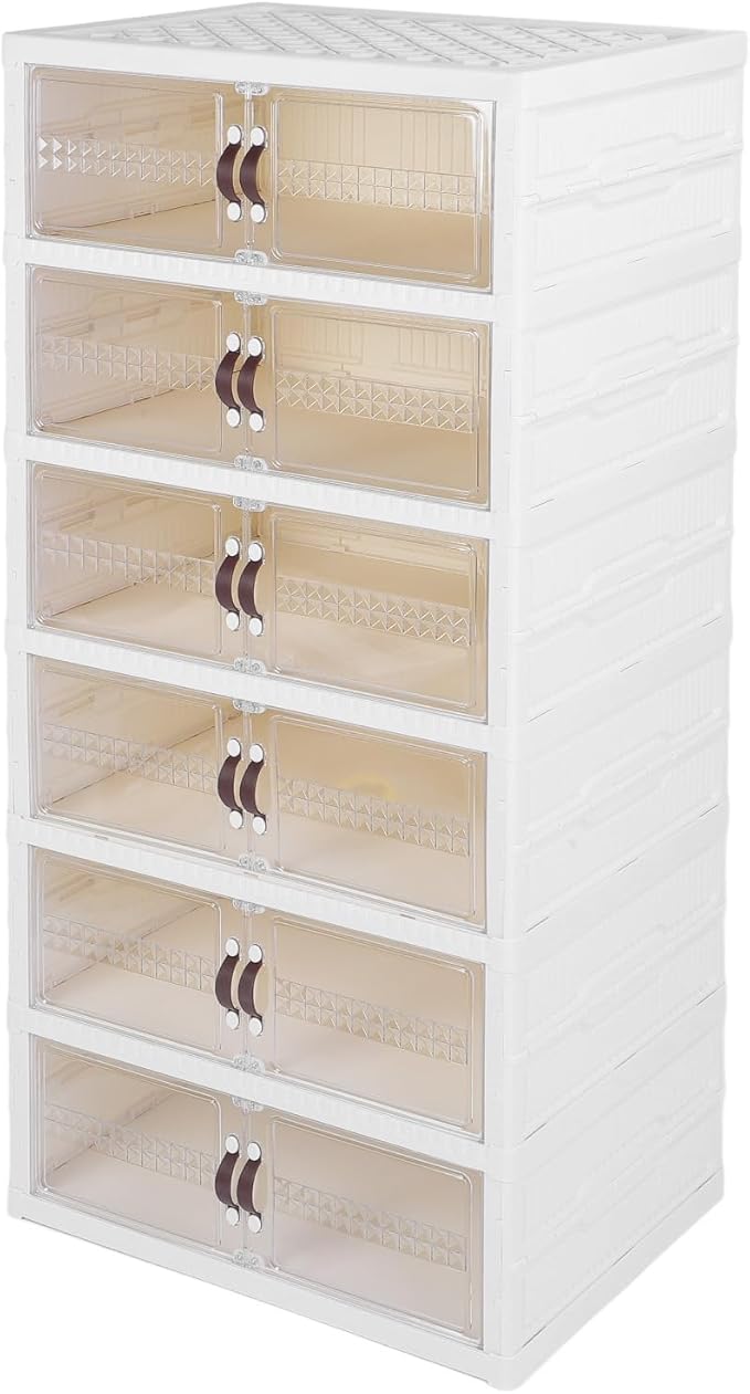 Zerodis Boot Shoe Boxes Box Multi Layer Foldable Shoe Organizer with Magnetic Door for Organizing Shoes Shoe Storage Box Stackable Plastic Shoe (6 Layers)