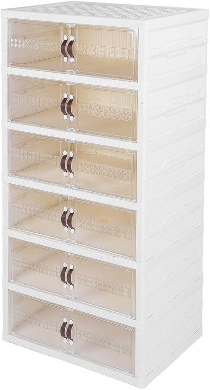 Zerodis Boot Shoe Boxes Box Multi Layer Foldable Shoe Organizer with Magnetic Door for Organizing Shoes Shoe Storage Box Stackable Plastic Shoe (6 Layers)
