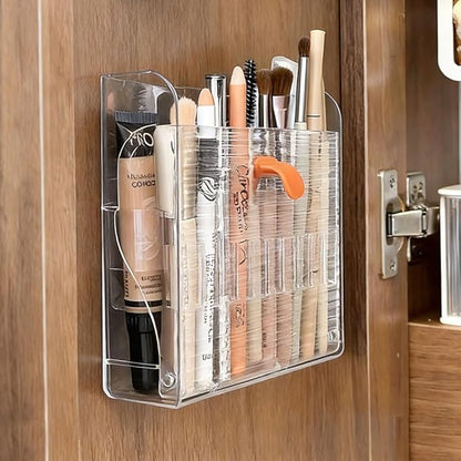 2 Pack Wall-Mounted Makeup Brush Holder, 16-Slot Eyeliner Lip Liner Organizer Holder, Makeup Organizer for Make Up Brush, Eyeliner, Lip Liner, Concealer Pencil Display Bathroom Countertop
