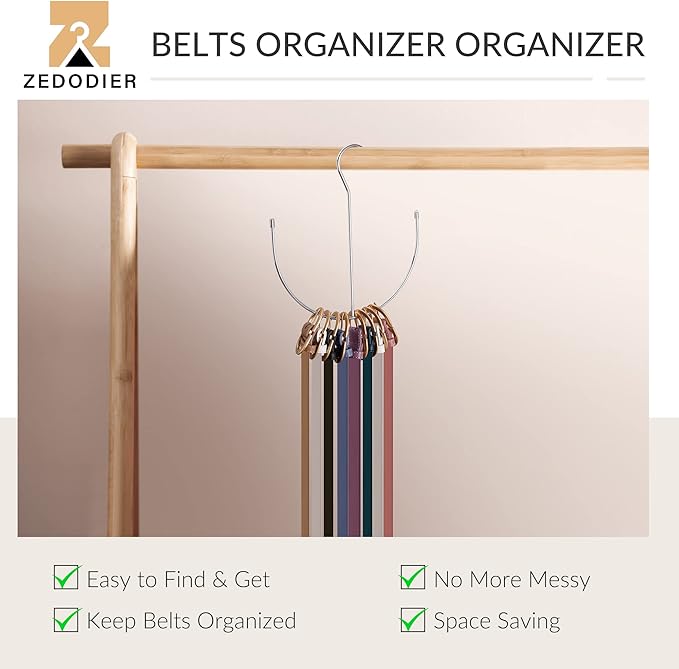 ZEDODIER Belt Hangers, Belt Rack Silver Closet Accessories Organizers, Closet Organizer Hook Rack for Belt, Ties, Scarves, Camisoles, Hats, Bras, Shoes