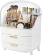 novelinks 3-Tier Skincare Makeup Organizer with Drawers and Dustproof Lid, Large Capacity Vanity Cosmetic Storage Box for Perfume, Lotion, Makeup Brushes & Beauty Accessories