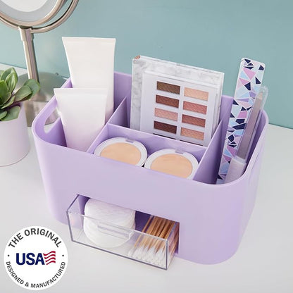 STORi Bliss Lilac Purple Makeup Organizer for Countertop, Divided Bathroom Organizer & Storage Drawer, Makeup Brush Holder, Cosmetic & Nail Polish Organizer, Made in USA