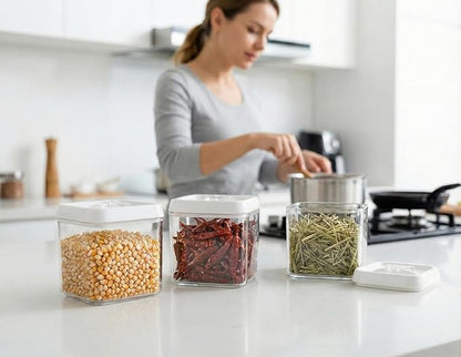 Felli Flip Tite Food Storage Container 4" Medium Size Airtight Lid Lock Top, Stackable Kitchen Canister for Space Saving, Pantry Fridge Cupboard Organizer, Spice Seasoning Pet Treats Snack (0.5 qt)