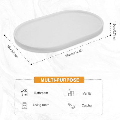 Pure Natural Marble Tray for Bathroom, Dresser, Sink. Cosmetics, toiletries, perfumes, Jewelry, Candles, etc. can be Placed (White Jade, 12" x 8" x 0.7")