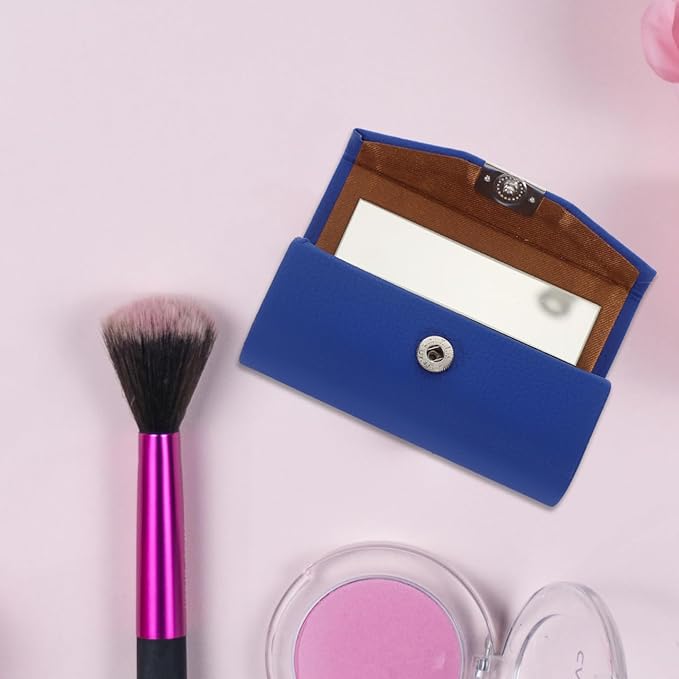 Beavorty Womens Wallet PU Leather Lipstick Case with Mirror Lipstick Holder Portable Organizer Travel Cosmetic Containers for Gloss Blue Womens Wallets