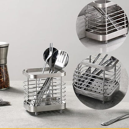 Utensil Holder, Stainless Steel Sink Utensils Holder Countertop, Kitchen Utensil Drying Caddy, Cutlery Drainer for Utensil, Rust-Proof Cutlery Sink Organizer (Silver)