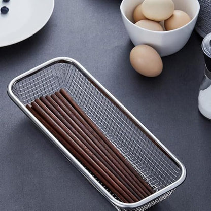 Cabilock Stainless Steel Multipurpose Cutlery Holder for Disinfection Cabinets Space-Saving Chopstick and Knife Rack with Ventilated Drain Basket Kitchen Cabinet Organizer 12.6X4.9X2 Inches