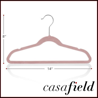 Casafield 50 Velvet Kid's Hangers - 14" Size for Children's Clothes - Light Pink