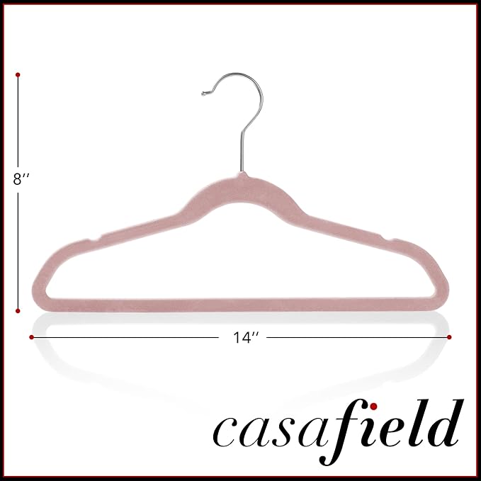 Casafield 100 Velvet Kid's Hangers - 14" Size for Children's Clothes - Light Pink
