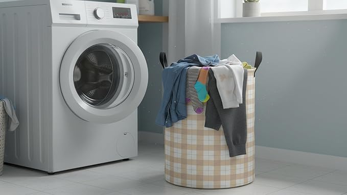 CLOCOR Large Laundry Basket,Waterproof Nursery Hamper,Collapsible Fabric Storage Container,Room Decor,Gift Basket（Yellow Grid
