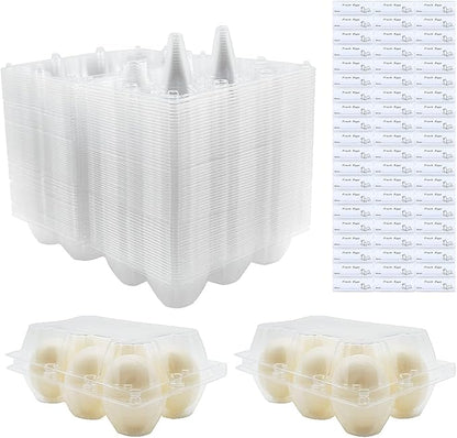 Egg Cartons 60 Packs, Clear Eco-friendly Plastic Blank Egg Cartons with Free Labels, Holds up to 6 Duck Eggs Securely, Perfect for Family Pasture Farm Markets Display - Large