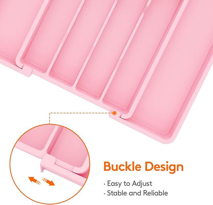 Lifewit Silverware Drawer Organizer, Expandable Utensil Tray for Kitchen, BPA Free Flatware and Cutlery Holder, Adjustable Plastic Storage for Spoons Forks Knives, 8.5"-14.1" x 12.1", Pink