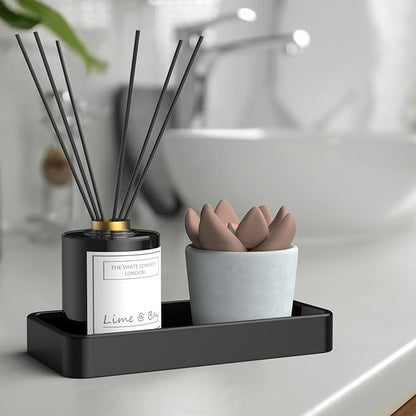 Gurygo 8" Ceramic Kitchen Soap Tray - Small Rectangular Vanity Tray for Bathroom - Countertop and Vanity Tray - Comestic Holder Bathtub Organizer - Bathroom Tray, (Black, Set/1)