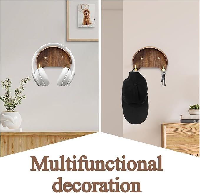 Cowboy Hat Rack for Wall（2-Pack）, Walnut Wood Cowboy Hat Holder & Hat Hooks for Wall, Non-Damaging Shape-Preserving Design for Wide Brim Hats, Compatible with Various Wall Surfaces