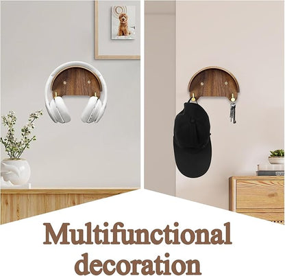 Cowboy Hat Rack for Wall（2-Pack）, Walnut Wood Cowboy Hat Holder & Hat Hooks for Wall, Non-Damaging Shape-Preserving Design for Wide Brim Hats, Compatible with Various Wall Surfaces