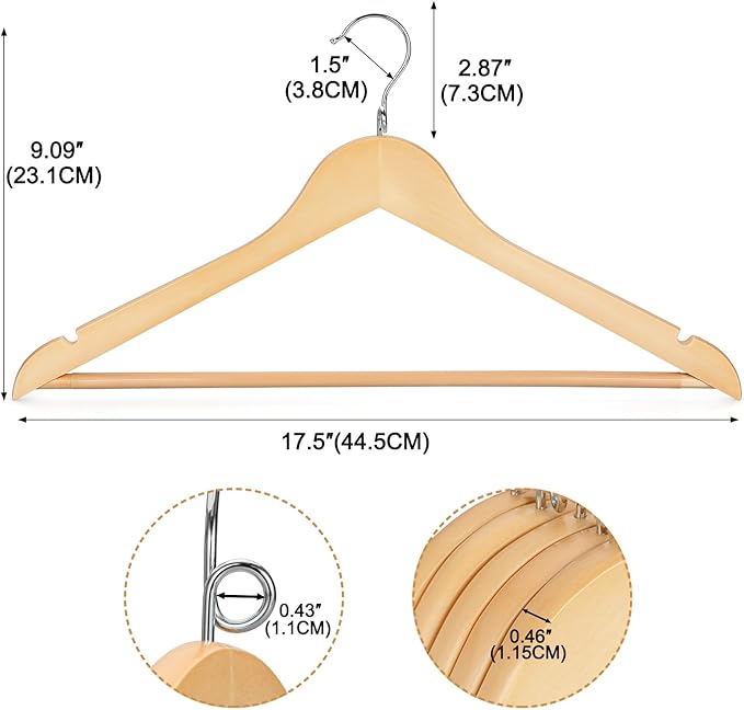 Topia Hanger Space Saving Cascading Wooden Hangers 30 Pack, Coat Hanger with 360° Swivel Loop Hook, Non Slip Pants Bar and Shoulder Notches for Camisole, Jacket, Suit, Clothes Hangers -CT74N30