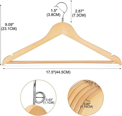 Topia Hanger Space Saving Cascading Wooden Hangers 30 Pack, Coat Hanger with 360° Swivel Loop Hook, Non Slip Pants Bar and Shoulder Notches for Camisole, Jacket, Suit, Clothes Hangers -CT74N30