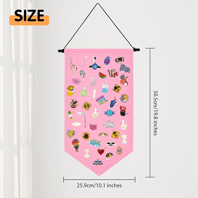 Kunyeah Wall Hanging Brooch Organizer Storage Case Colorful Canvas Pin Board Stand Enamel Pin Badge Hanging Holder Display Banner Earrings Collection Holder - Pins No Included (Pink)