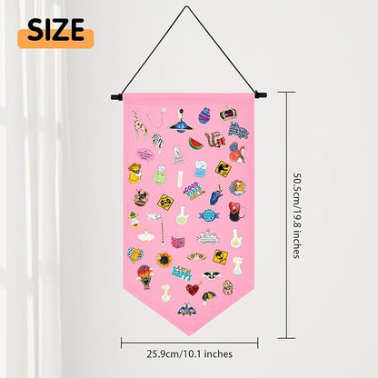 Kunyeah Wall Hanging Brooch Organizer Storage Case Colorful Canvas Pin Board Stand Enamel Pin Badge Hanging Holder Display Banner Earrings Collection Holder - Pins No Included (Pink)