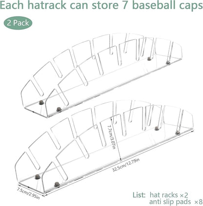 Hat Organizer for Baseball Caps-2 Pack,No Install Hat Holder for 14 Baseball Caps,Hat Rack for Acrylic Organizer, Hat Storage Support Casquette for Home,Bedroom,Cloakroom,Dresser