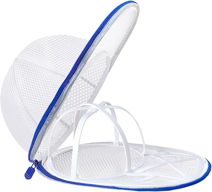 Hat Washer Cage for Washing Machine, Baseball Cap Washing Cage, Hat Cleaner for Flat and Curved Ball Caps (Fold Sapphire 1pack)