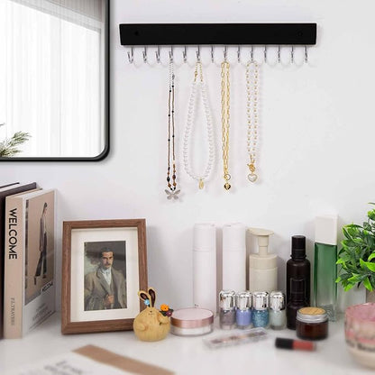 SCUNDA Wall Mounted Necklace Holder, Classic Style Necklace Holder, Tangle-Free Wall Jewelry Organizer with 28 Hooks(2 Packs,Black)