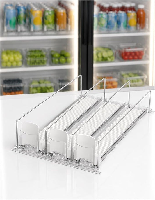 Adjustable Can Organizer for Fridge, Sliding Beverage Rack, Self-Feed Drink Storage, Front Shelf Display, Bottle and Can Holder(440 mm,3 pcs)