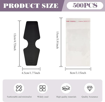 500pcs Jewelry Display Cards with Adhesive,1.7*4.7inch Necklace Display Cards with 500pcs Packaging Bags Jewelry Holder Cards Hanging for Earring Hair Band Keychain Scrunchies (500pcsBlack)