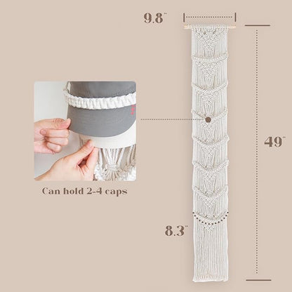 jontell Cap Holder-1 Pack Hat Organizer for Baseball Caps, Macrame Hat Rack for Wall, Cap Rack for Baseball Cap Display Boho Macrame Cap Hanger Over Door Organizer Up to 14 Caps
