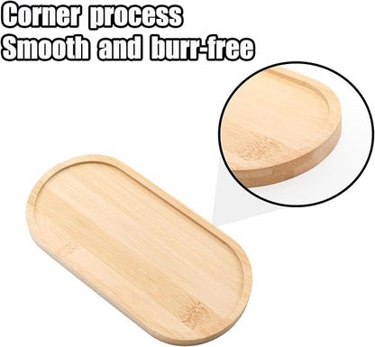 Oval Bamboo Tray – 6.9” × 3.5” Outer Size, 6.5” × 3.1” Inner Size, Decorative Bathroom or Vanity Tray for Candles, Succulents, Jewelry, Toilet Tank Top, Desk or Entryway Organizer