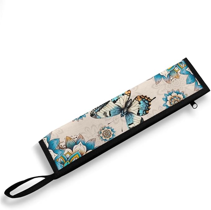 Portable Tableware Carrier Pouch Cutlery Bag Silverware Organizer Accessories for Travel Camp Party,Boho Mandala Floral Butterfly