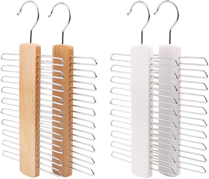 Wooden 20 Bar Tie Rack Hanger - Scarf, Belt, Accessory Organiser, White Solid Wood Tie Hanger 23x3.8x1.2cm