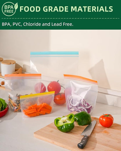Lerine 22 Pack Reusable Sandwich Bags Dishwasher Microwave Safe, Stand Up Reusable Bags Silicone and BPA Free, Reusable Food Storage Quart Bags for Lunch, Fruits (Green Gray, 22Sandwich)