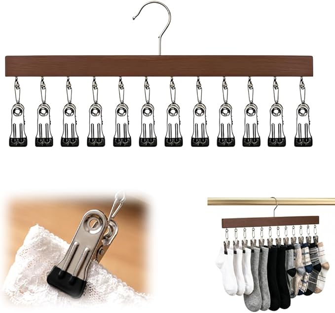 Kruggo Closet Organizer with 10 Clips, 2026 Upgraded 360° Swivel Multi-Hook Wardrobe Organizer, Space Saving Hanging Legging Hangers for Closet (1, Antique-12 clicks)