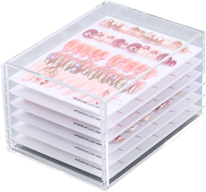 6 Layers Acrylic Nail Extensions Storage Organizer,Cosmetic Makeup Container Box,Clear Case Cabinet Display for Lash Supplies Artists,Home & Nail Salon (6 Layers for nail)