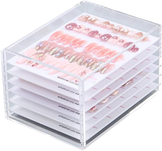 6 Layers Acrylic Nail Extensions Storage Organizer,Cosmetic Makeup Container Box,Clear Case Cabinet Display for Lash Supplies Artists,Home & Nail Salon (6 Layers for nail)