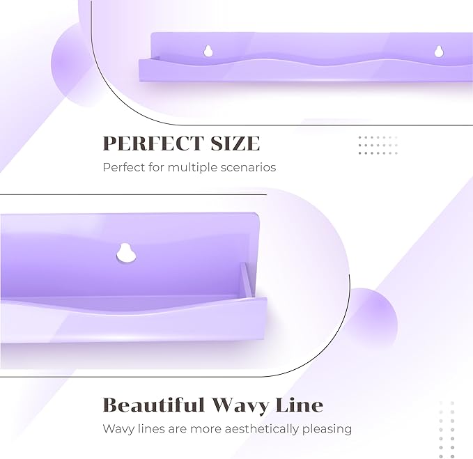 6 Pack Nail Polish Wall Mounted Shelf,15 Inch Nail Polish Floating Shelves for 66-90 Bottles Multi-Purpose,Ideal Gift, Great Display for Salons Retailers,Purple