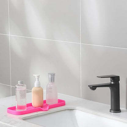 MicoYang Silicone Bathroom Soap Dishes with Drain Spout-Bathroom and Kitchen Sink Organizer,Sponge Holder,Dish Soap Tray,Perfect for Dispenser,Scrubber,Bottle,Cup on Sink or Counter-Rose 12"×4"