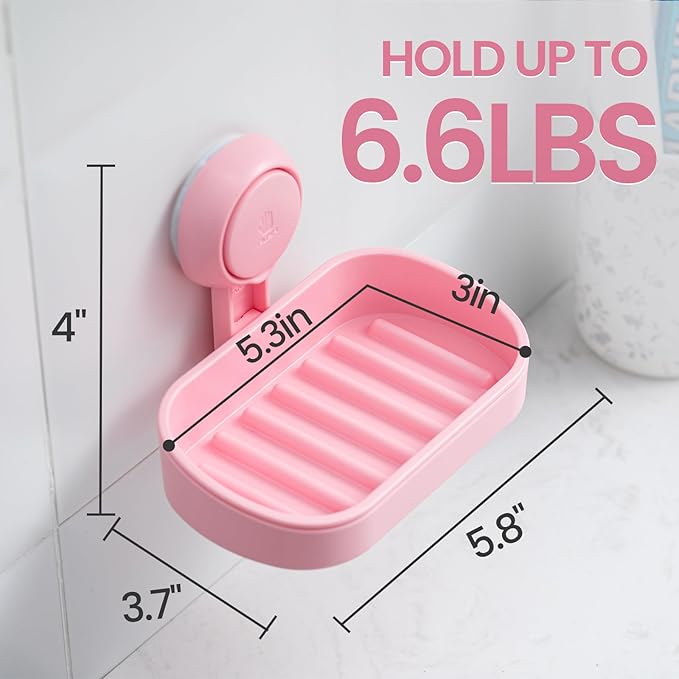TAILI Soap Holder Soap Dish for Shower, Suction Cup Soap Holder for Shower Wall, Bathroom Accessories, Removable Strong Hold Soap Saver, Drill Free, Pink 2 Set
