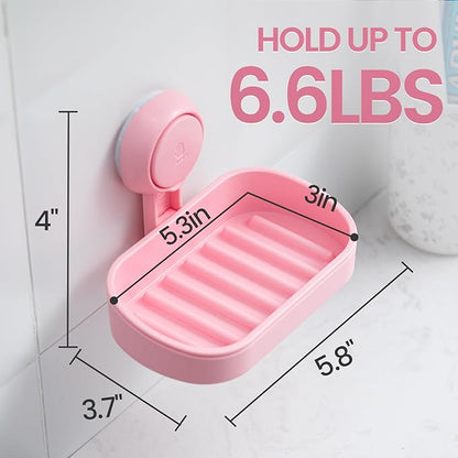 TAILI Soap Holder Soap Dish for Shower, Suction Cup Soap Holder for Shower Wall, Bathroom Accessories, Removable Strong Hold Soap Saver, Drill Free, Pink 2 Set
