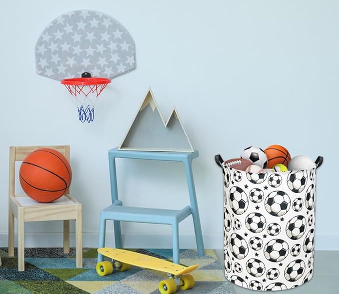 Kids Laundry hamper Baby Hamper for Nursery Boy and Girl Hamper Cute Kids Toys Storage Bin Organizer Soccer Room Decor for Home(Soccer)