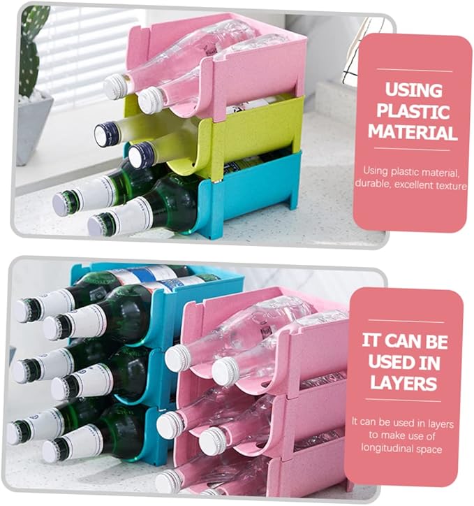 SOLUSTRE Stackable Beer and Soda Can Organizer Rack for Refrigerator 3-Piece Plastic Storage Stand Easy Access Beverage Dispenser for Home and Parties