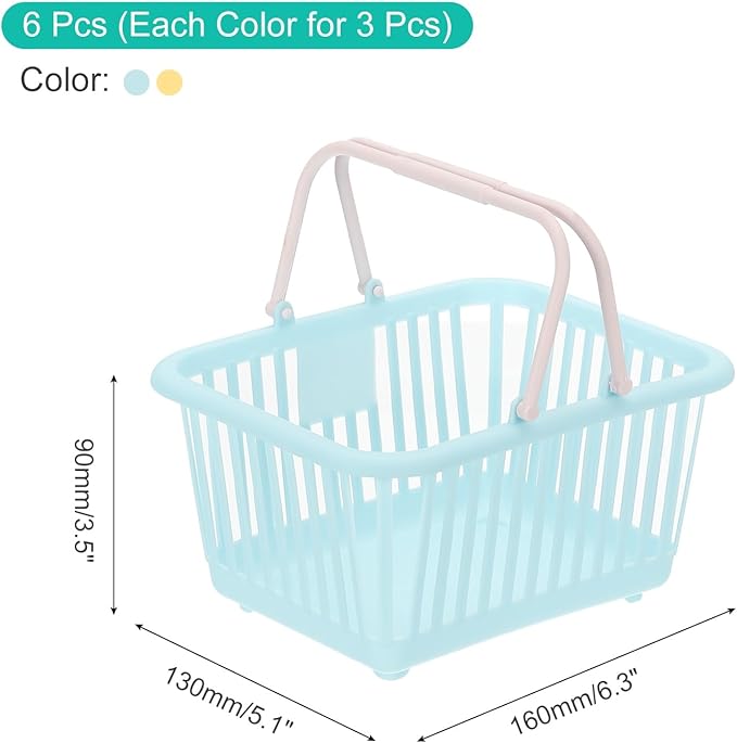 PATIKIL 6PCS Mini Shopping Basket, Small Plastic Basket Mini Storage Basket Grocery Tiny with Handles Organizer Filtered Water for Organizing Toys Eggs Fruits Snacks,Blue Yellow